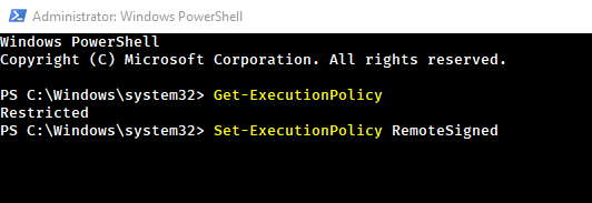 Modifier la politique d'exécution de PowerShell