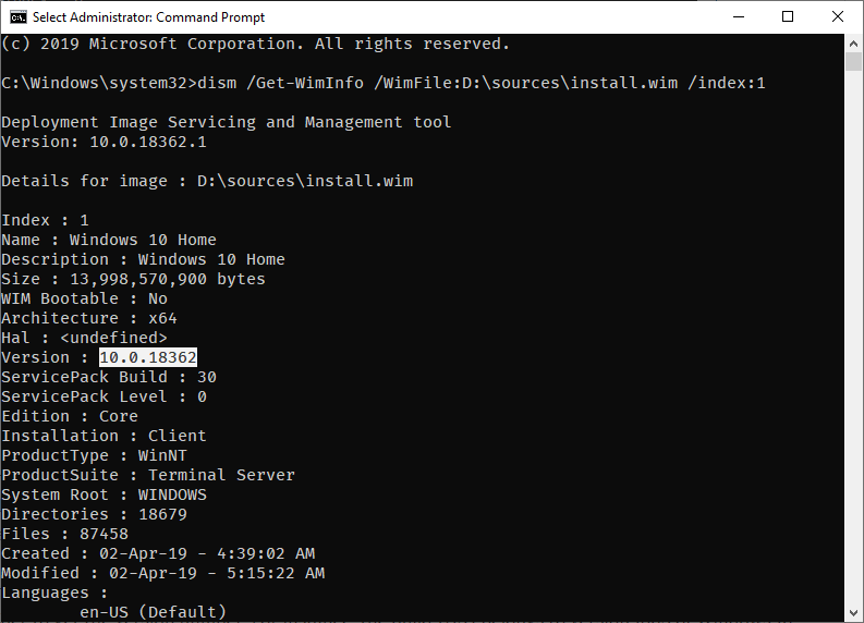 Voita 10 iso version rakennusnumero - komento tulokset