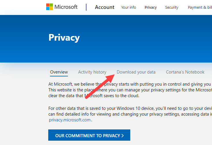 Descărcați date perosale din microsoft - faceți clic pe descărcați linkul meu de date