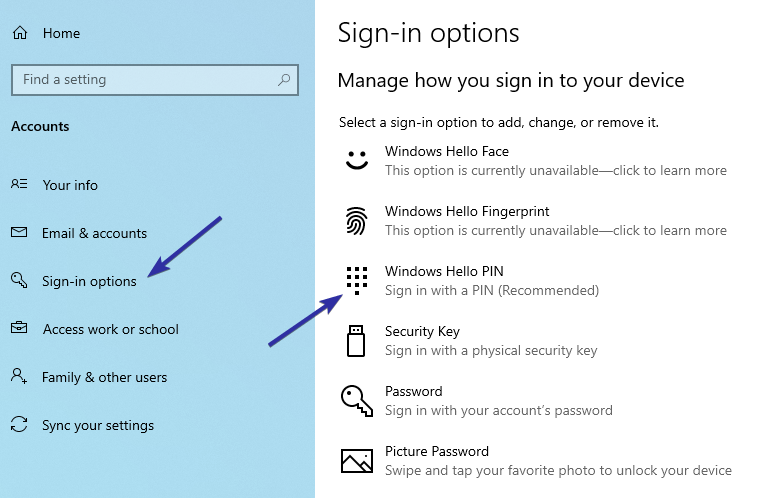 Abilita la protezione di Windows 10 pin 01