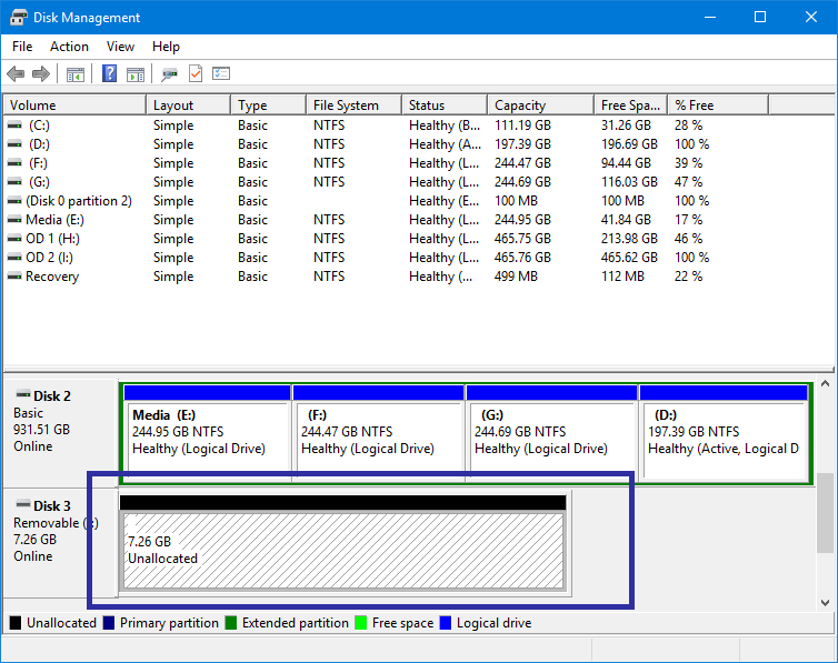 Windows 04의 파티션 USB 드라이브