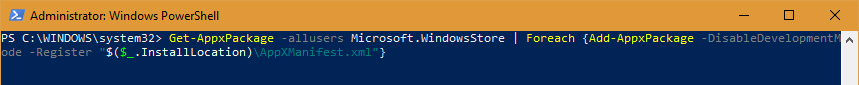 Přeinstalujte příkaz Windows Store Powershell