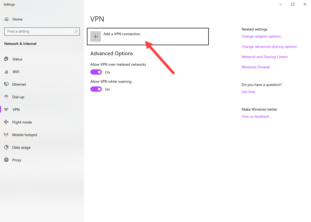 خيارات Windows vpn - انقر فوق إضافة اتصال vpn